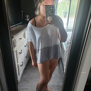 We The Free Two-Tone Short Sleeve Tee - White and Gray